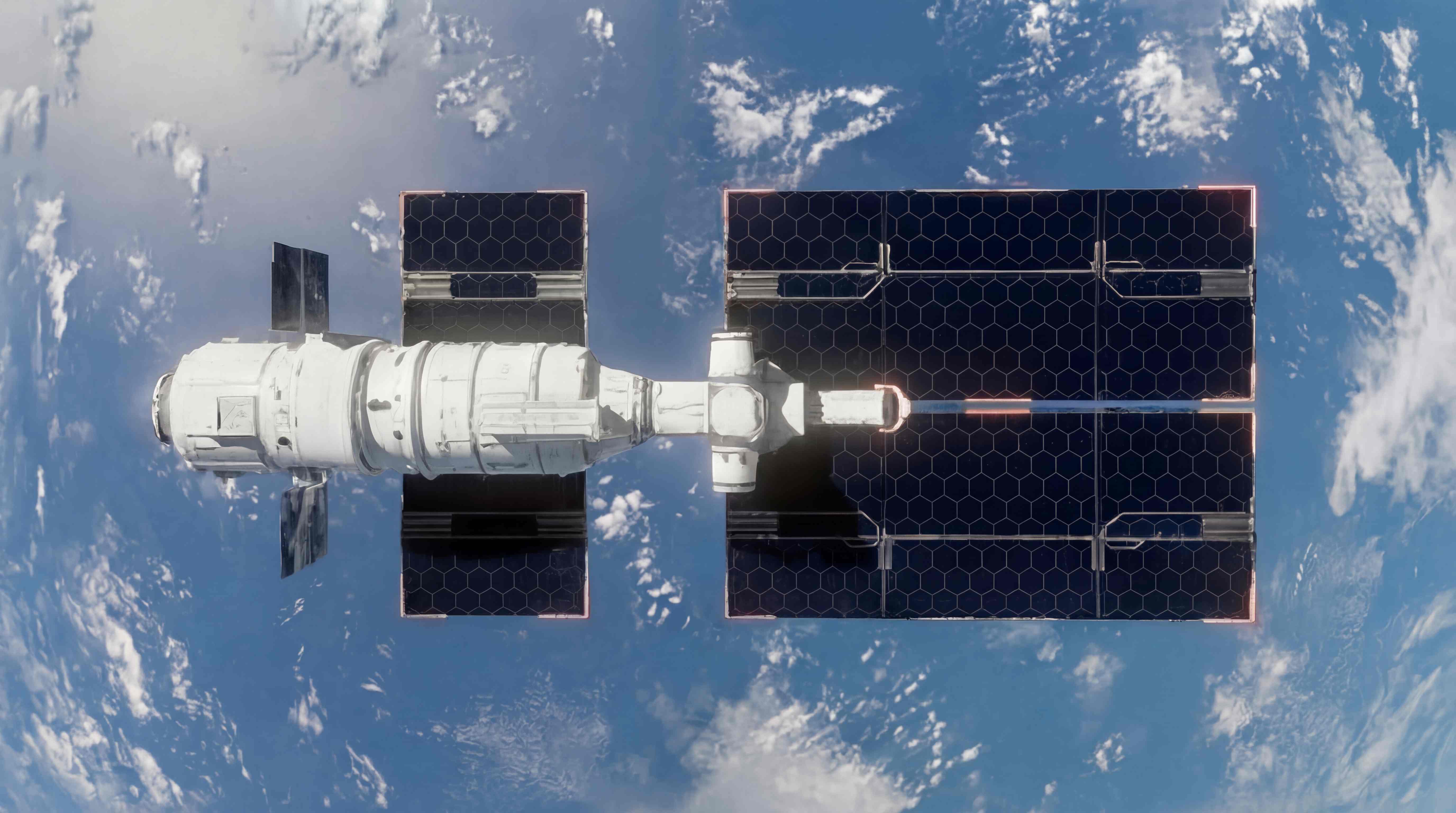 Spacecraft with ARCSTASIS solar arrays - orbital view